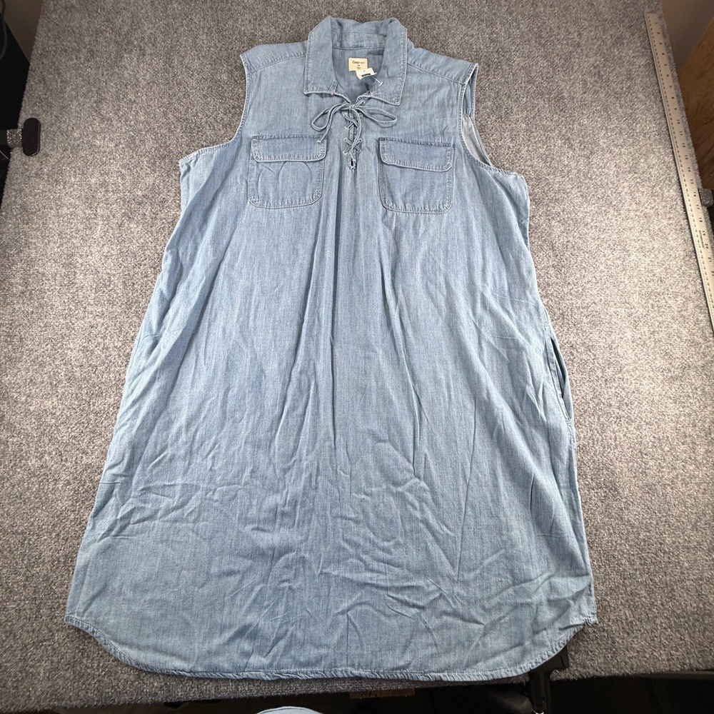 Gap 1969 Womens XXL Light Wash Denim Sleeveless Lace Up Shift Dress 528565-00-1